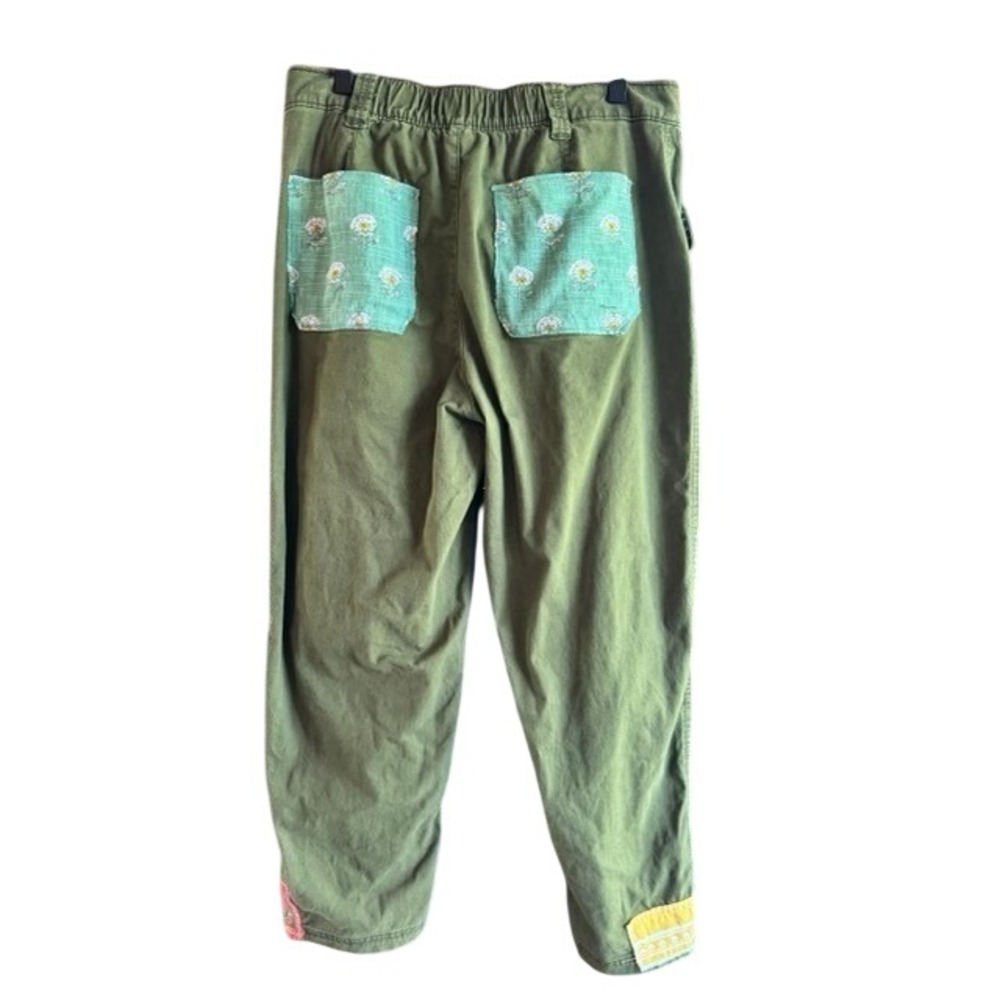 Unique upcycled Old Navy Chino Olive Green Boho Patchwork Pants Womens Medium - Picture 7 of 7